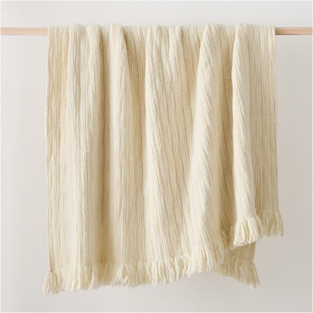 West Elm Chunky Wool Soft Cream Throw Blanket